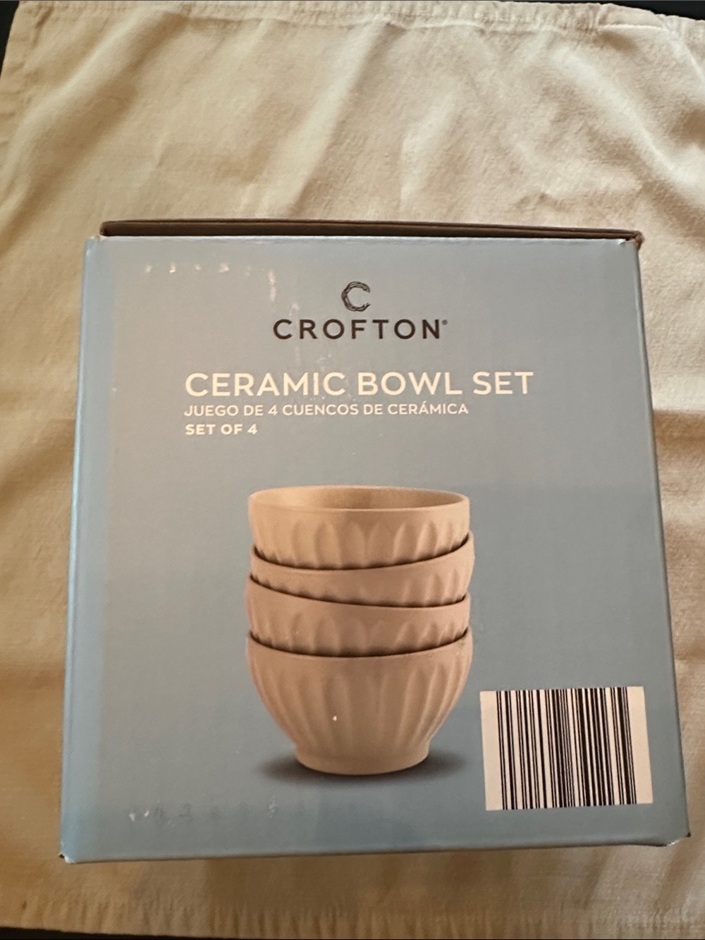 Crofton Cream Ceramic Bowl Set set of 4 - Neutral Scalloped Texture